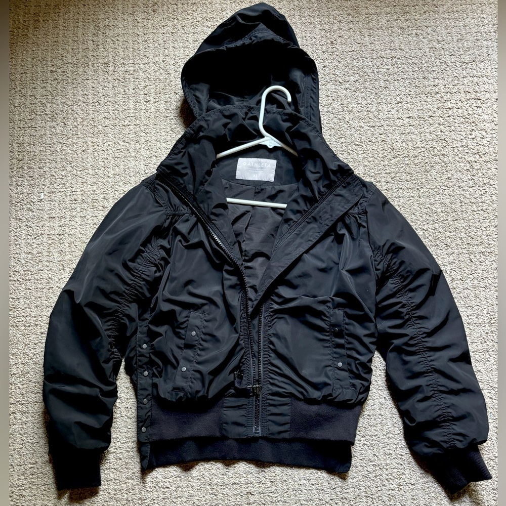 “Athleta”  Black Ruched, Crop Rain Jacket/ Windbreaker